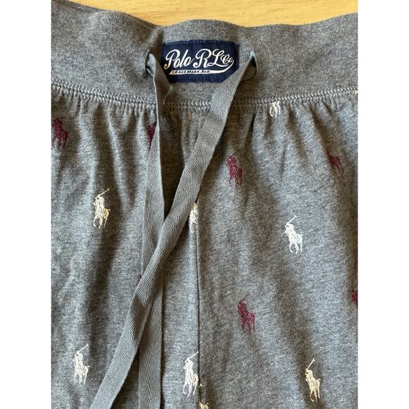 Polo Ralph Lauren Mens Med 100% Cotton Gray Sleep Shorts AOP Pony Logo MSRP $50 - Picture 2 of 11